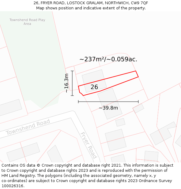 26, FRYER ROAD, LOSTOCK GRALAM, NORTHWICH, CW9 7QF: Plot and title map