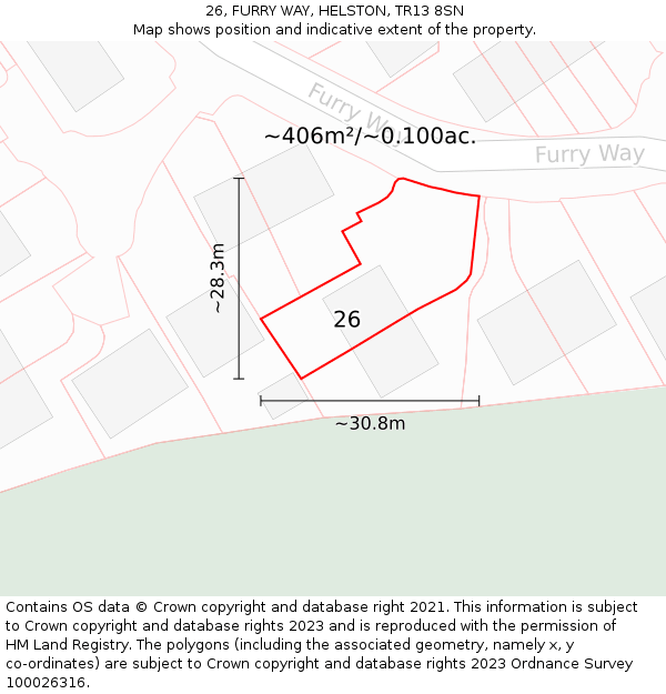 26, FURRY WAY, HELSTON, TR13 8SN: Plot and title map