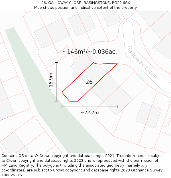 26, GALLOWAY CLOSE, BASINGSTOKE, RG22 6SX: Plot and title map