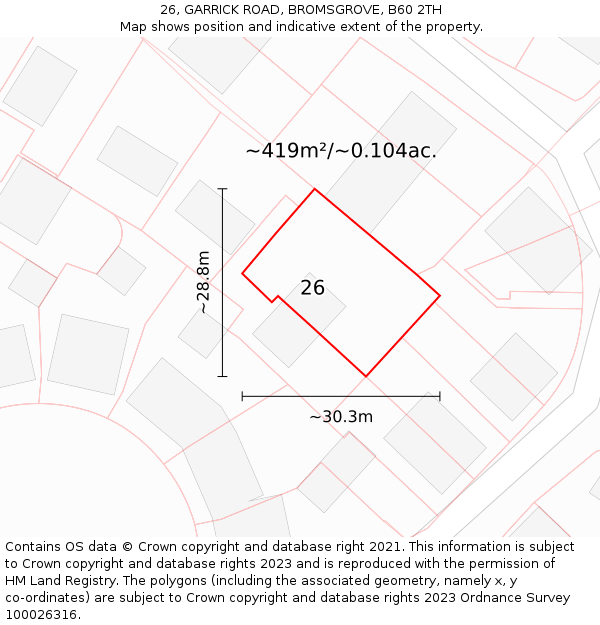 26, GARRICK ROAD, BROMSGROVE, B60 2TH: Plot and title map