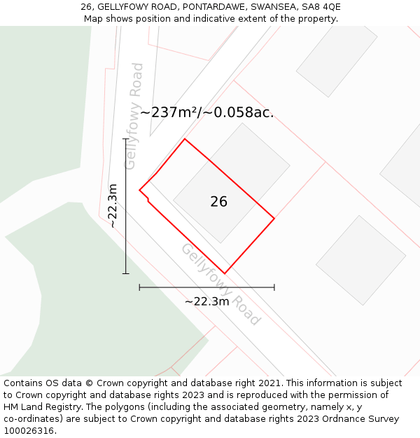 26, GELLYFOWY ROAD, PONTARDAWE, SWANSEA, SA8 4QE: Plot and title map