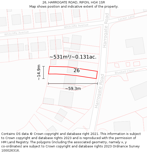 26, HARROGATE ROAD, RIPON, HG4 1SR: Plot and title map