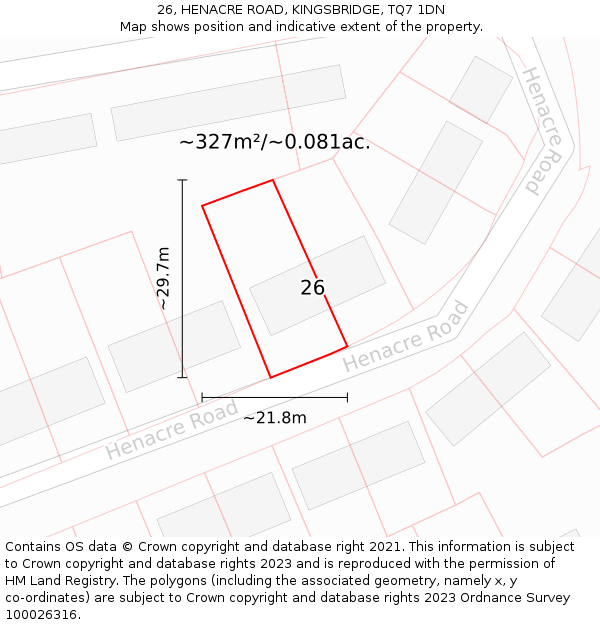 26, HENACRE ROAD, KINGSBRIDGE, TQ7 1DN: Plot and title map