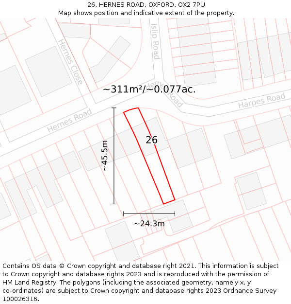 26, HERNES ROAD, OXFORD, OX2 7PU: Plot and title map