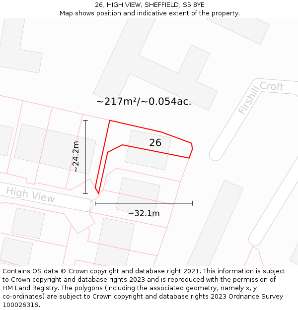 26, HIGH VIEW, SHEFFIELD, S5 8YE: Plot and title map