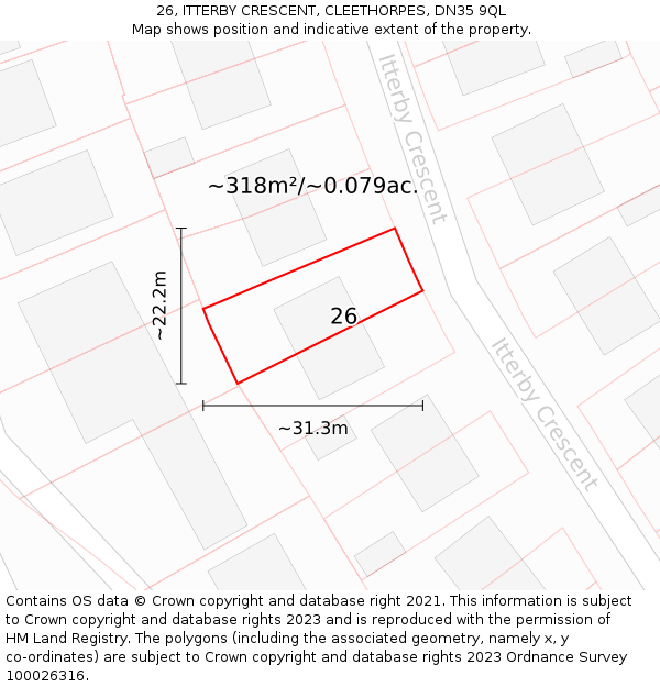 26, ITTERBY CRESCENT, CLEETHORPES, DN35 9QL: Plot and title map