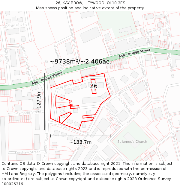 26, KAY BROW, HEYWOOD, OL10 3ES: Plot and title map