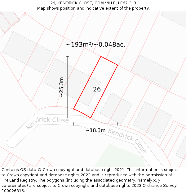 26, KENDRICK CLOSE, COALVILLE, LE67 3LR: Plot and title map