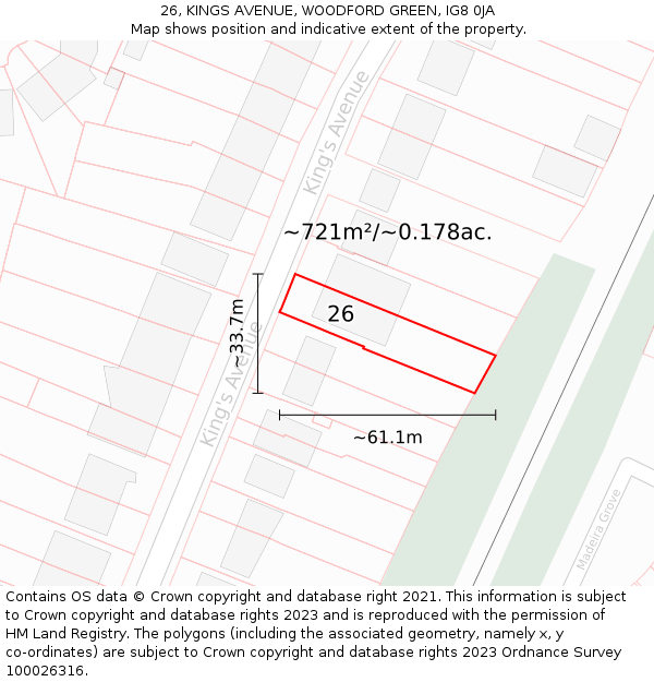 26, KINGS AVENUE, WOODFORD GREEN, IG8 0JA: Plot and title map