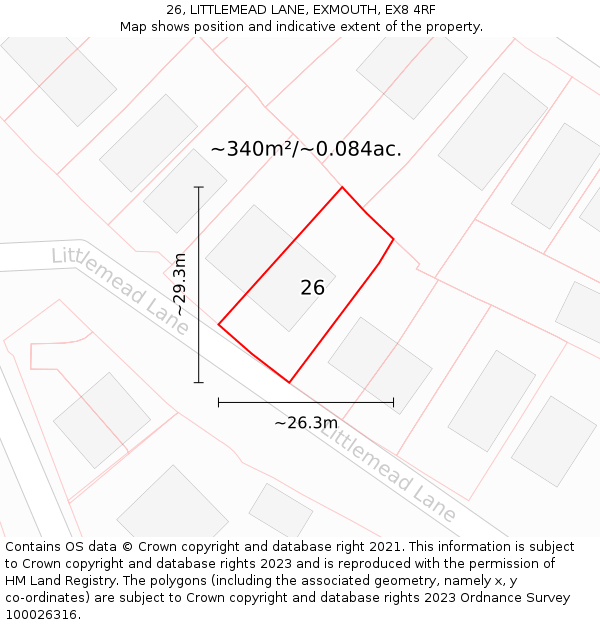 26, LITTLEMEAD LANE, EXMOUTH, EX8 4RF: Plot and title map