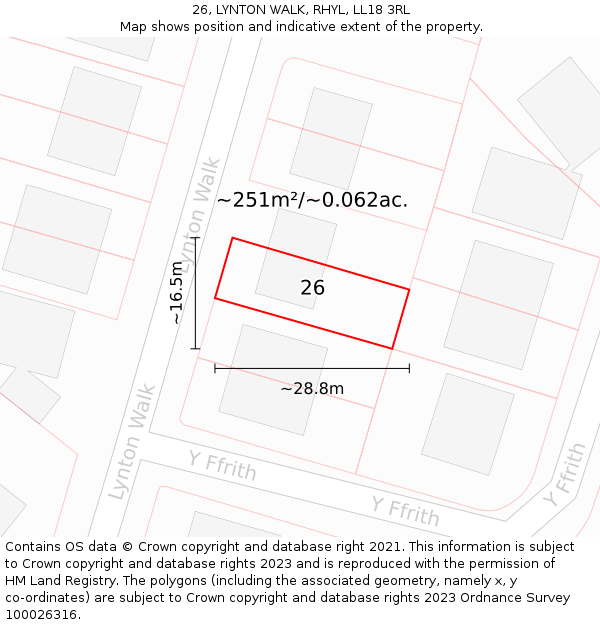 26, LYNTON WALK, RHYL, LL18 3RL: Plot and title map