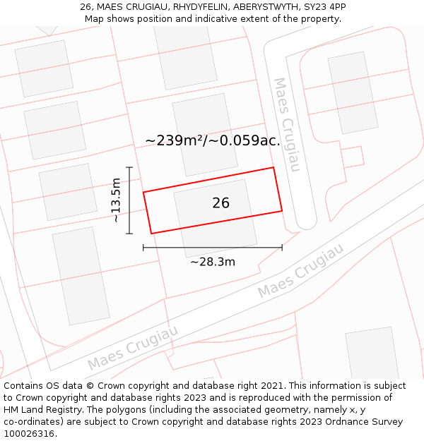 26, MAES CRUGIAU, RHYDYFELIN, ABERYSTWYTH, SY23 4PP: Plot and title map