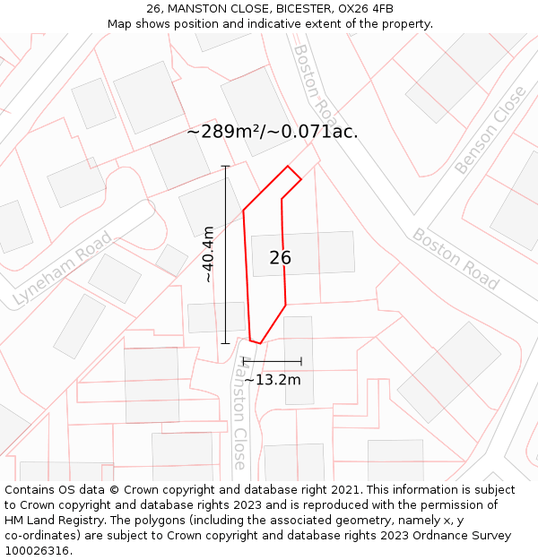 26, MANSTON CLOSE, BICESTER, OX26 4FB: Plot and title map