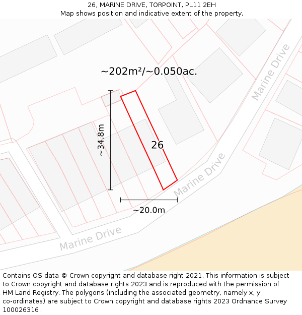 26, MARINE DRIVE, TORPOINT, PL11 2EH: Plot and title map