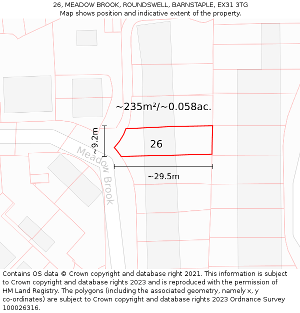 26, MEADOW BROOK, ROUNDSWELL, BARNSTAPLE, EX31 3TG: Plot and title map