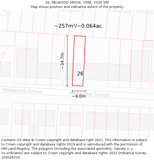 26, MELWOOD GROVE, YORK, YO26 5RF: Plot and title map