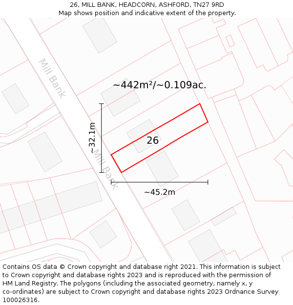 26, MILL BANK, HEADCORN, ASHFORD, TN27 9RD: Plot and title map