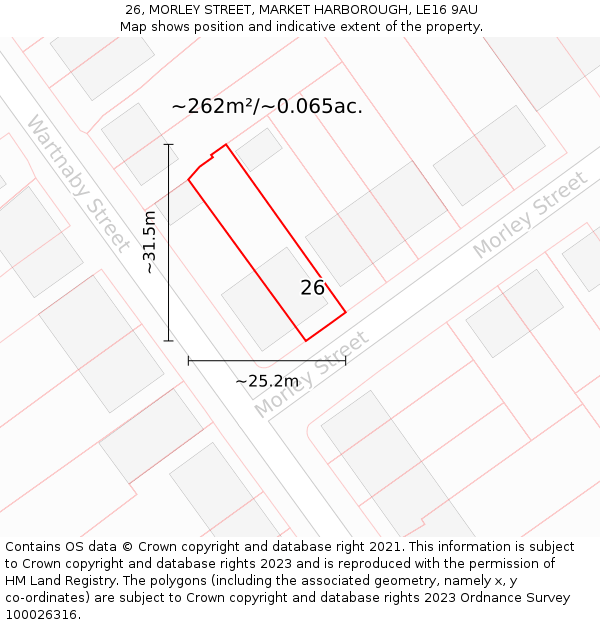 26, MORLEY STREET, MARKET HARBOROUGH, LE16 9AU: Plot and title map