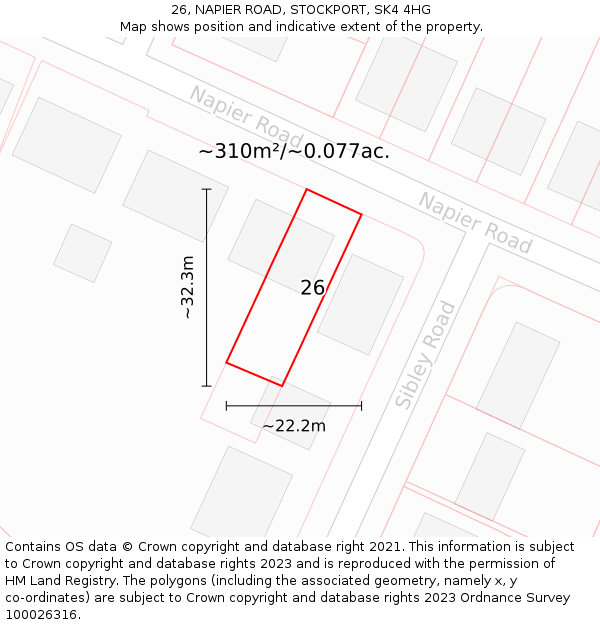 26, NAPIER ROAD, STOCKPORT, SK4 4HG: Plot and title map