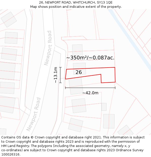 26, NEWPORT ROAD, WHITCHURCH, SY13 1QE: Plot and title map