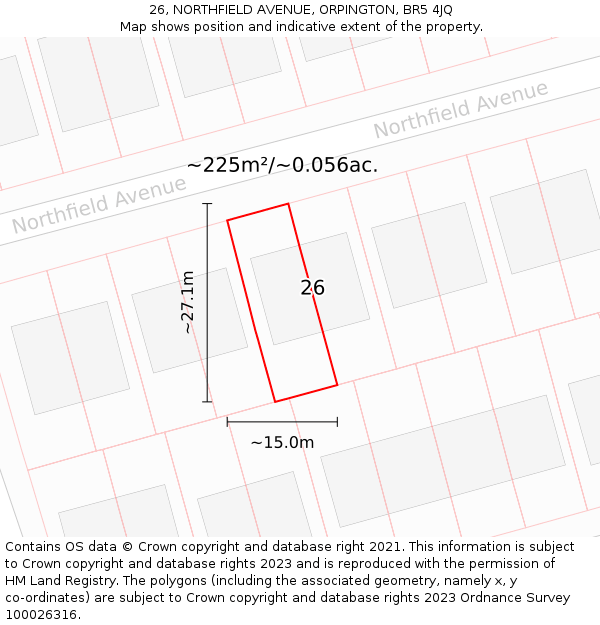 26, NORTHFIELD AVENUE, ORPINGTON, BR5 4JQ: Plot and title map