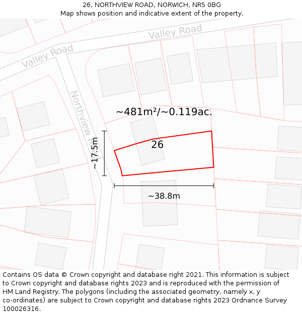 26, NORTHVIEW ROAD, NORWICH, NR5 0BG: Plot and title map