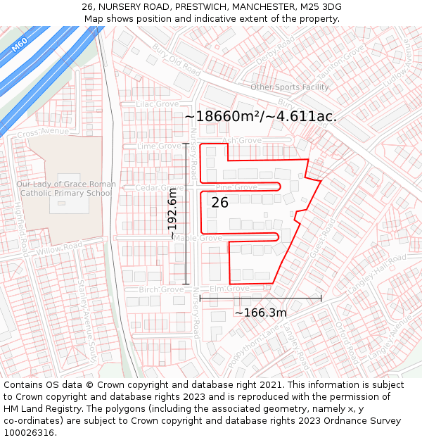 26, NURSERY ROAD, PRESTWICH, MANCHESTER, M25 3DG: Plot and title map