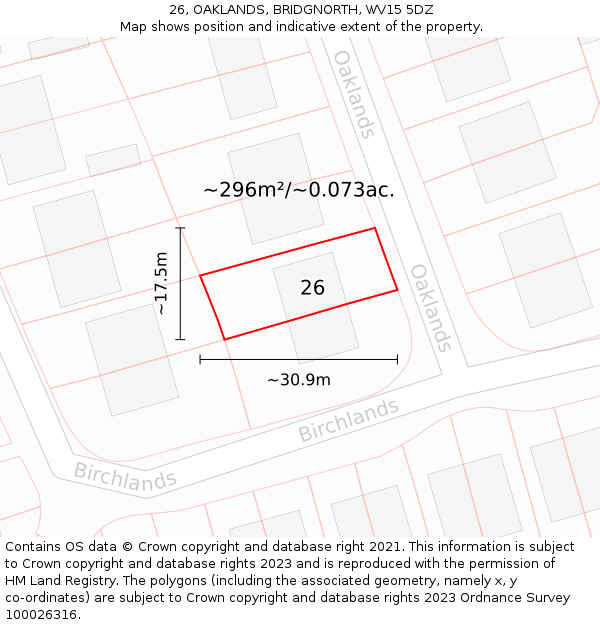 26, OAKLANDS, BRIDGNORTH, WV15 5DZ: Plot and title map