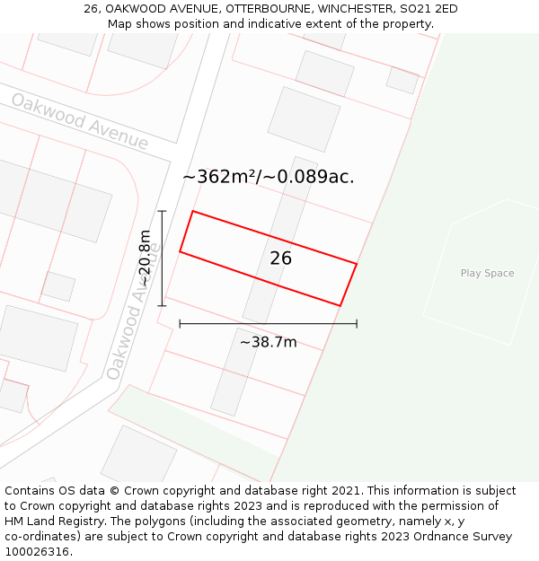 26, OAKWOOD AVENUE, OTTERBOURNE, WINCHESTER, SO21 2ED: Plot and title map