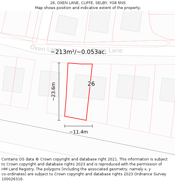 26, OXEN LANE, CLIFFE, SELBY, YO8 6NS: Plot and title map