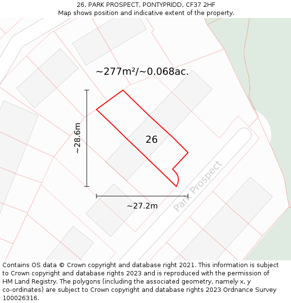 26, PARK PROSPECT, PONTYPRIDD, CF37 2HF: Plot and title map