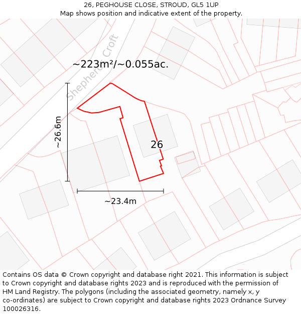 26, PEGHOUSE CLOSE, STROUD, GL5 1UP: Plot and title map