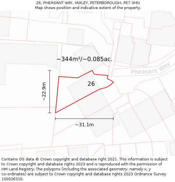 26, PHEASANT WAY, YAXLEY, PETERBOROUGH, PE7 3HN: Plot and title map