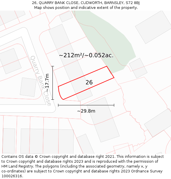 26, QUARRY BANK CLOSE, CUDWORTH, BARNSLEY, S72 8BJ: Plot and title map