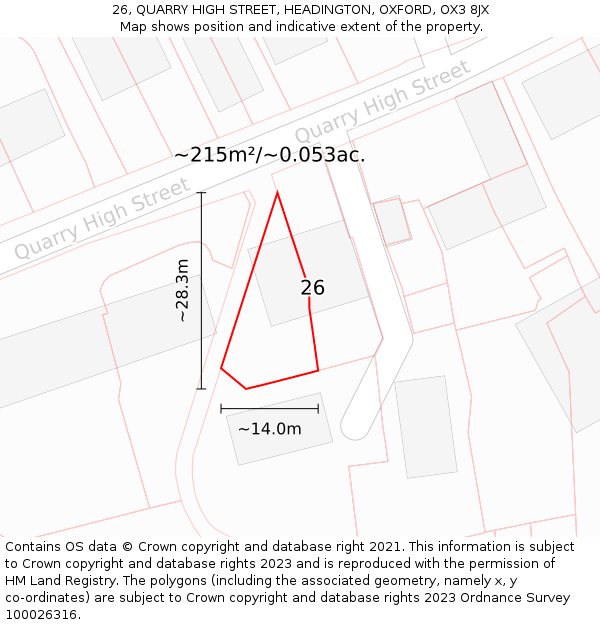 26, QUARRY HIGH STREET, HEADINGTON, OXFORD, OX3 8JX: Plot and title map