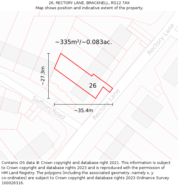 26, RECTORY LANE, BRACKNELL, RG12 7AX: Plot and title map