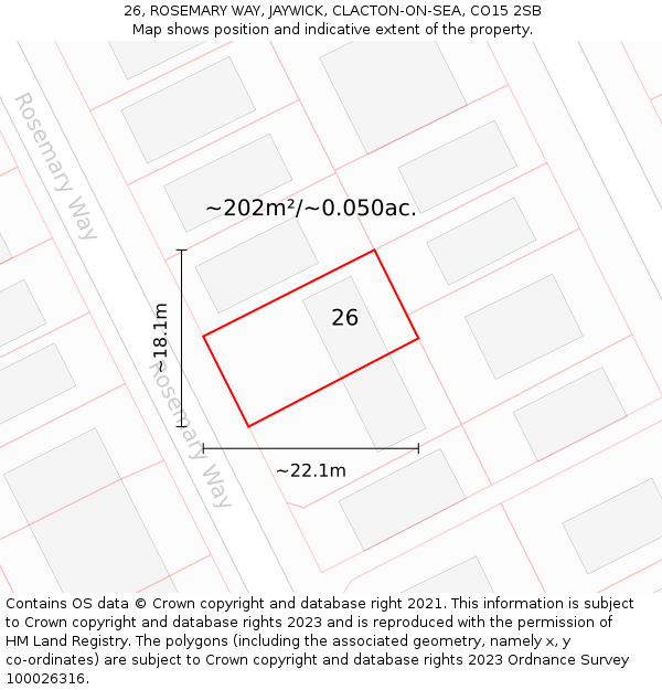 26, ROSEMARY WAY, JAYWICK, CLACTON-ON-SEA, CO15 2SB: Plot and title map