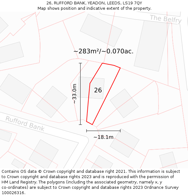 26, RUFFORD BANK, YEADON, LEEDS, LS19 7QY: Plot and title map