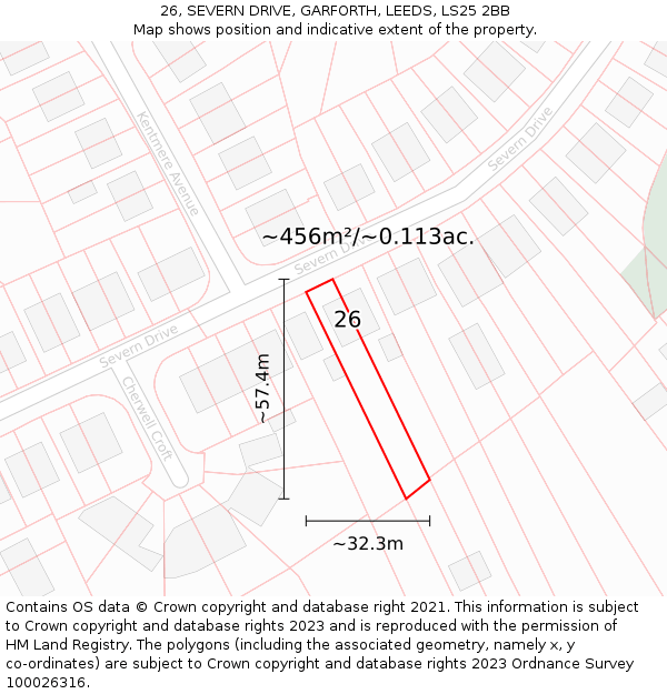 26, SEVERN DRIVE, GARFORTH, LEEDS, LS25 2BB: Plot and title map