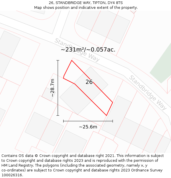 26, STANDBRIDGE WAY, TIPTON, DY4 8TS: Plot and title map