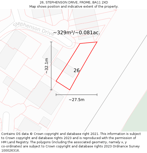 26, STEPHENSON DRIVE, FROME, BA11 2XD: Plot and title map