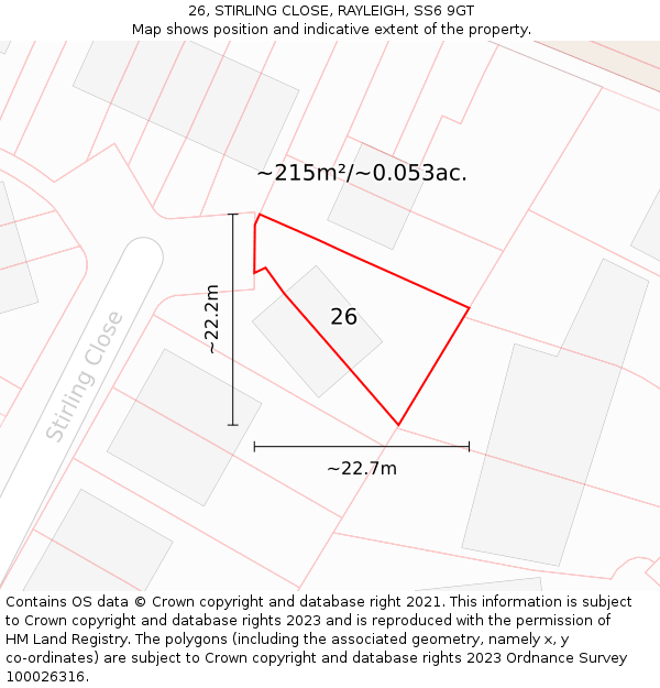 26, STIRLING CLOSE, RAYLEIGH, SS6 9GT: Plot and title map