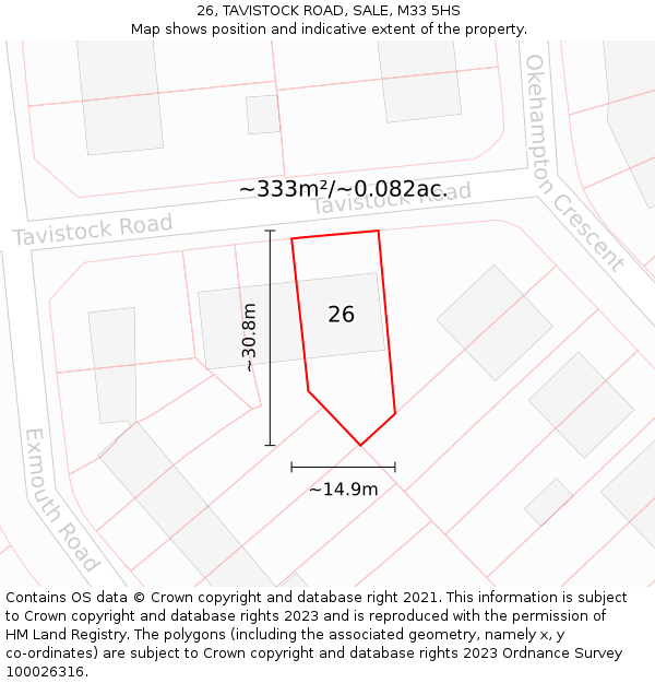 26, TAVISTOCK ROAD, SALE, M33 5HS: Plot and title map