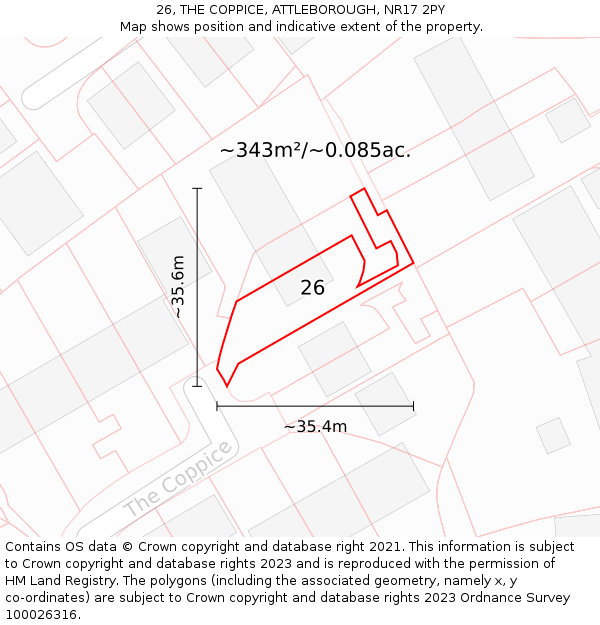 26, THE COPPICE, ATTLEBOROUGH, NR17 2PY: Plot and title map