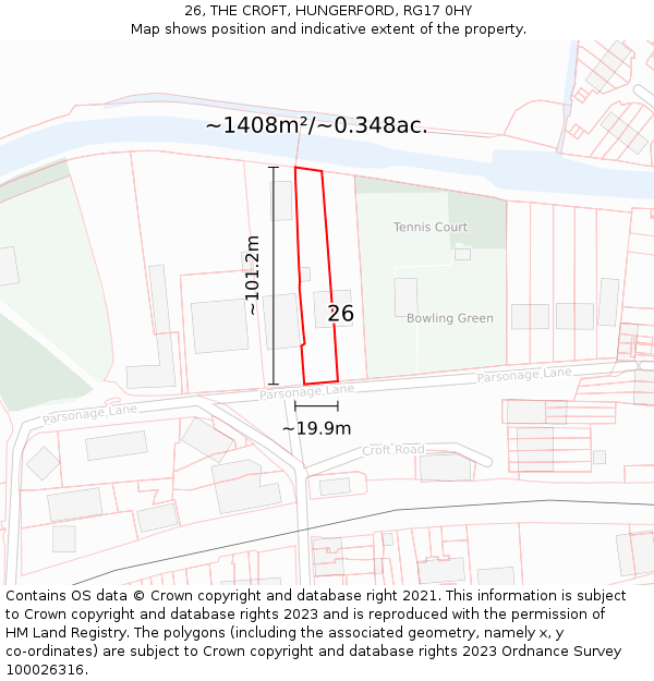 26, THE CROFT, HUNGERFORD, RG17 0HY: Plot and title map