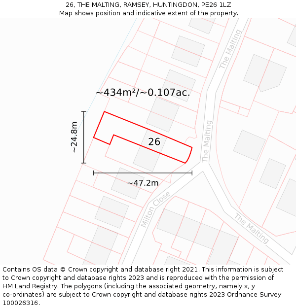 26, THE MALTING, RAMSEY, HUNTINGDON, PE26 1LZ: Plot and title map