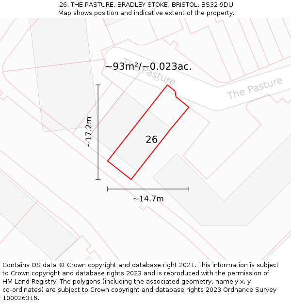26, THE PASTURE, BRADLEY STOKE, BRISTOL, BS32 9DU: Plot and title map