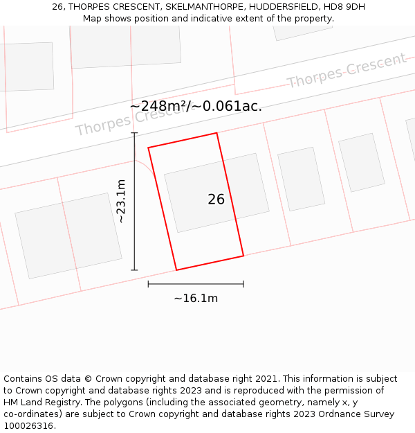 26, THORPES CRESCENT, SKELMANTHORPE, HUDDERSFIELD, HD8 9DH: Plot and title map