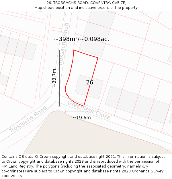 26, TROSSACHS ROAD, COVENTRY, CV5 7BJ: Plot and title map