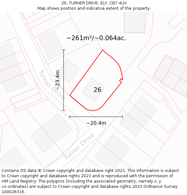 26, TURNER DRIVE, ELY, CB7 4LH: Plot and title map